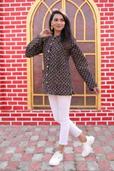 Black Red Hand Block Printed cotton Jacket