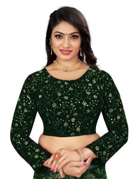 Green Velvet 9000 Embroidery Work With Sequence Blouse