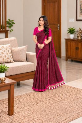 Wine Berry Pure Handloom Mulmul Cotton Saree From Bengal