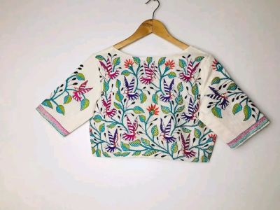 White Pure Handloom Cotton Readymade Blouse From Bengal