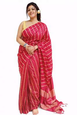 Red Bapta Tussar Silk Pure Handloom Saree From Bengal