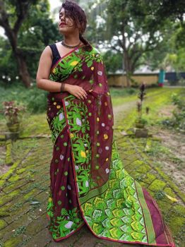 Elephant motief dhakai jamdani saree