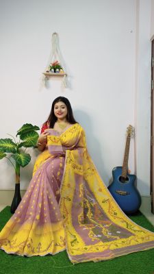 Multi Colour Pure Handloom Dhakai Jamdani Saree From Bengal