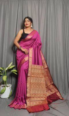 Pink Kashmiri Pashmina Silk Saree From Bengal