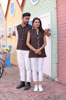 Black Pure Hand Block Printed Cotton Jacket Couple Set