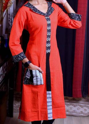 Brick Red Pure Handloom Long Kurti From Bengal