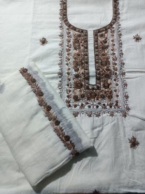 White Unstitched Dress Material From Bengal