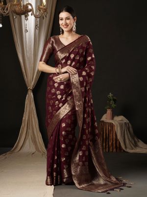 Grape Purple Party Wear Georgette Banarasi Saree
