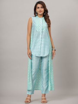 Sky Blue Printed Muslin Co-ord Set
