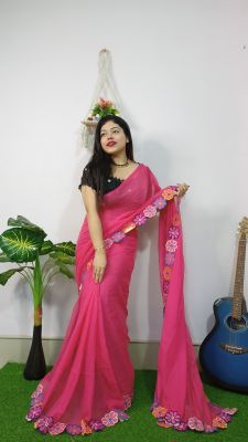 Pink Pure Handloom Mul Cotton Saree From Bengal