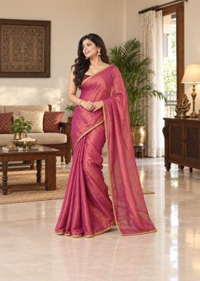 Magenta Pure Handloom Tissue Saree From Bengal