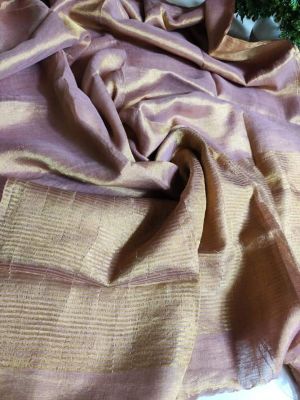 Rose Gold Pure Handloom Linen Tissue Saree From Bengal