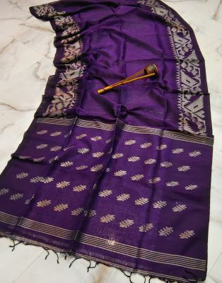 Purple Pure Handloom Linen By Linen Saree From Bengal