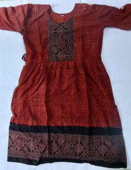 Dark Red Pure Handloom Cotton Molmol Frock From Bengal