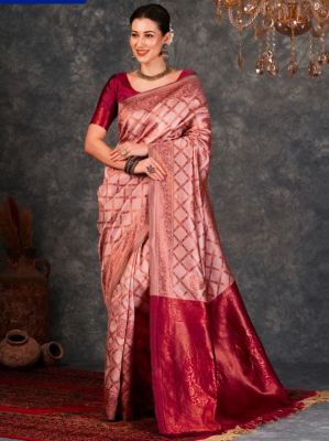 Rose Gold Pure Handloom Banarasi Silk Saree From Banaras