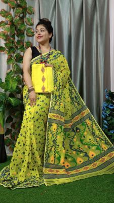 Parrot Pure handloom Dhakai jamdani saree From bengal