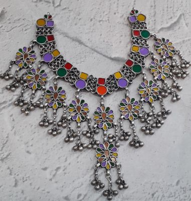 Afghani Glass Mirror Necklaces With Handpaint