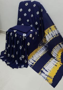 Dark Blue Hand Block Printed Work Saree