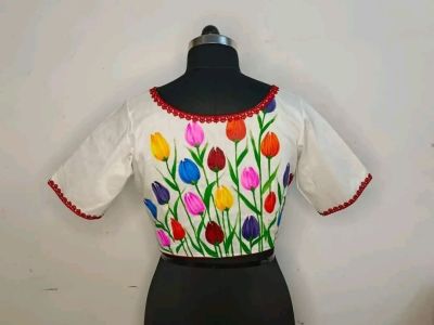 White Pure Handloom Cotton Readymade Blouse From Bengal