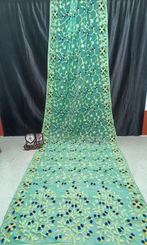Light Green Pure Handloom Muslin Dhakai Jamdani Cotton Saree From Bengal