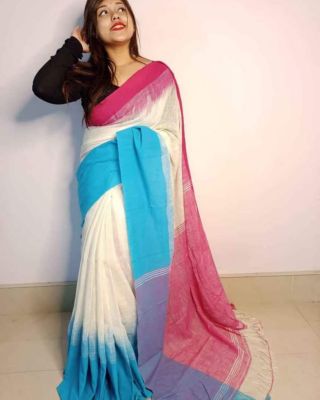 Multi Colour Pure Handloom Cotton Saree From Bengal