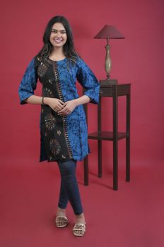 Blue Black Kantha Stitch Top