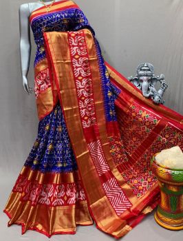 Blue Red Flower Design Digital Print Cotton Saree