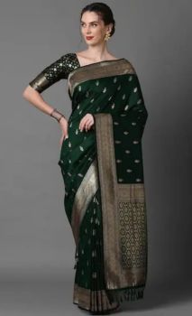 Green Pure Handloom Silk Saree From Banaras