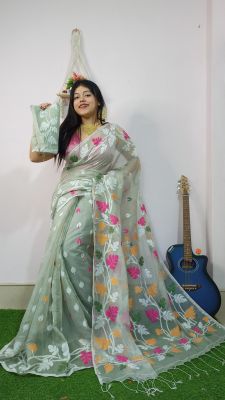 Gray Pure Handloom Cotton Saree From Bengal