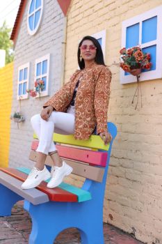 Light Brown Hand Block Printed Cotton Jacket