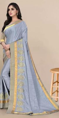 Slate Gray Pure Handloom Banarasi Art Silk Saree From Banaras