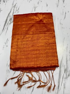 Tan Pure Handloom Tissue Cotton Saree From Bengal
