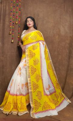 Multi Colour Pure Handloom Kerala Cotton Saree From Bengal