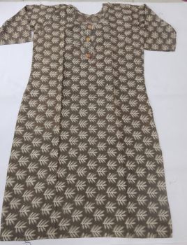 Dark Grey Pure Handloom Cotton Bagru Kurti From Bengal