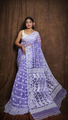 Lavender Pure Handloom Dhakai Jamdani Saree From Bengal