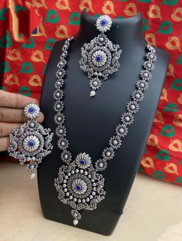 Blue Long Pendent German Silver Oxidised Jewellery