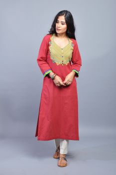 Red Handwoven Cotton Kurta
