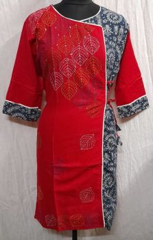 Red Pure Handloom Kantha Stitch Kurti From Bengal