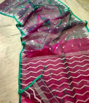 Purple Pure Handloom Resham Cotton Saree From Bengal