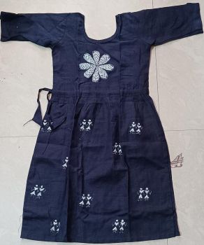 Navy Blue Kantha Stitch Cotton Baby Frock