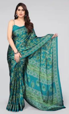 Dark Aquamarine Pure Handloom Georgette Saree From Banaras