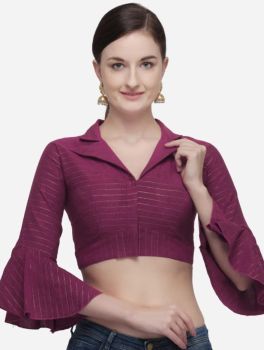 Magenta Cotton Work Shirt Collar Party Wear Blouse