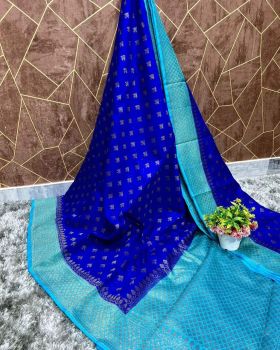 Royal Blue Silk Zari Buta Design Saree