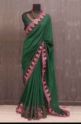 Dark Green Pure Handloom Silk Saree From Banaras