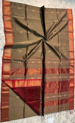 Coffee Brown Pure Handloom Meheshwari Silk Saree From Bengal