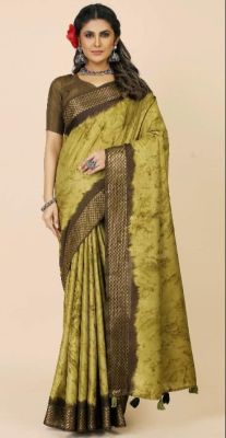 Olive Green Pure Handloom Banarasi Silk Saree From Banaras