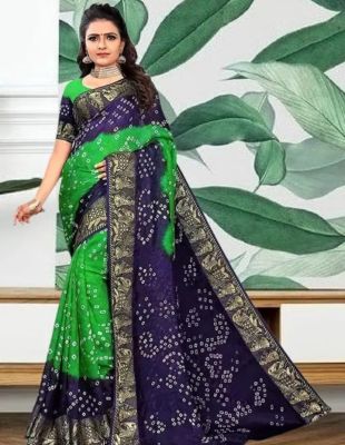 Green Pure Handloom Bandhani Silk Saree From Banaras