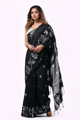 Black Pure Handloom Cotton Saree From Bengal