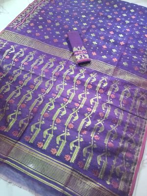 Blue Pure Handloom Dhakai Jamdani Saree From Bengal