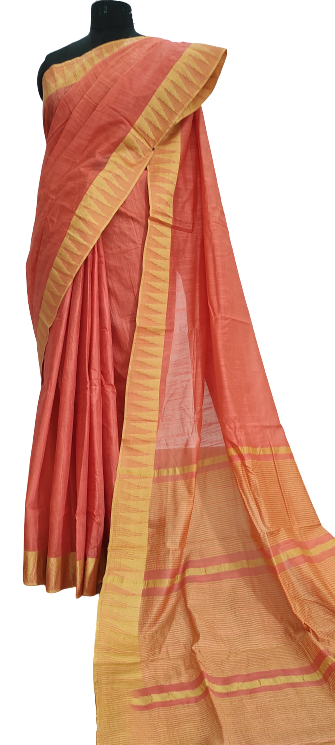 Peach Handcrafted Kota Silk Saree.